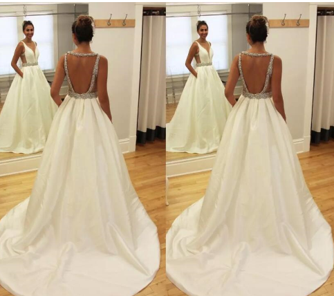 Pockets Backless Wedding Dress