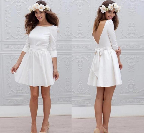 Informal Short Wedding Dresses With 3 4 Sleeve Simple Cheap Mini